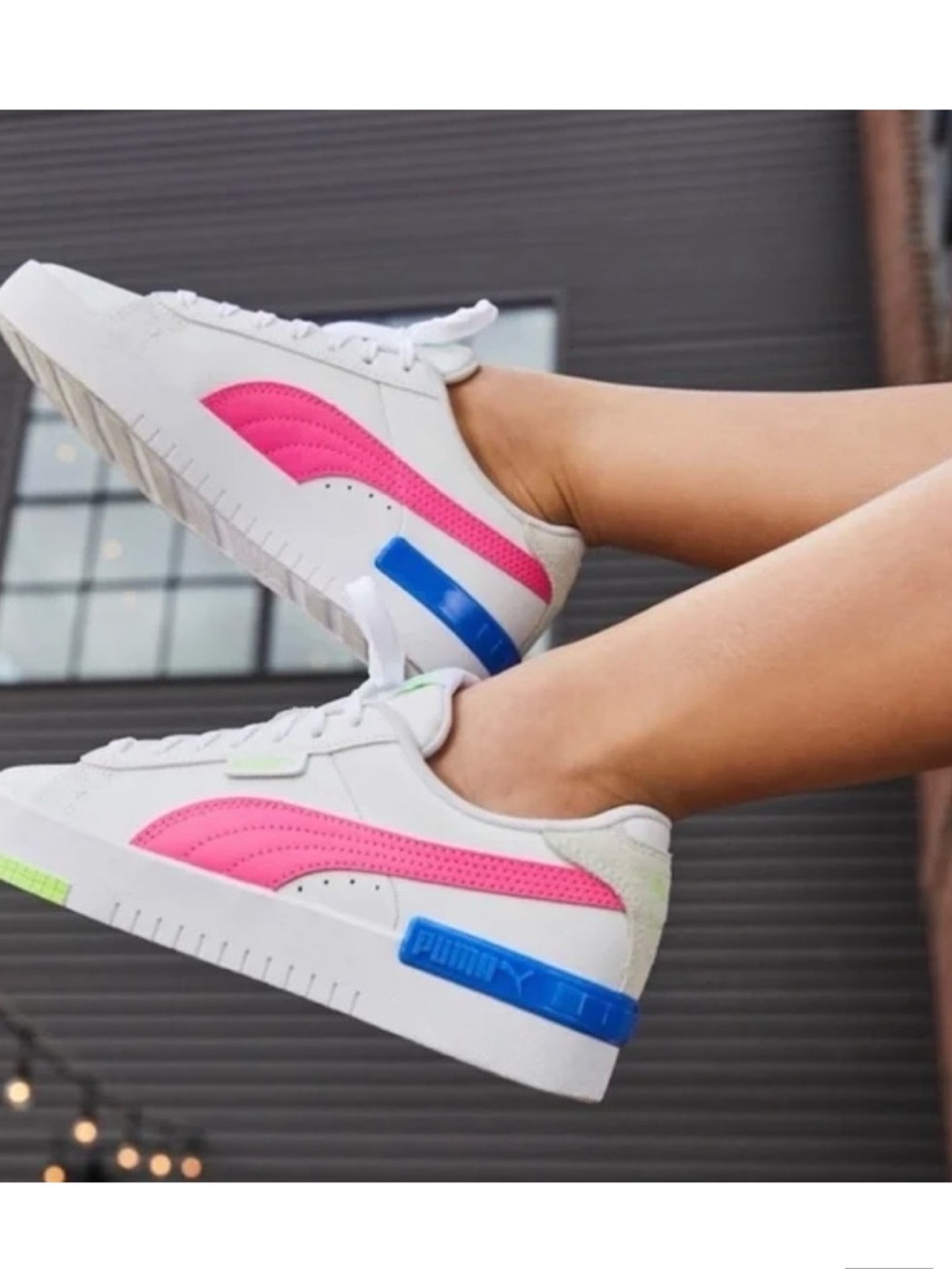 Puma Jada Women's White Sneakers with Pink, Blue & Neon Green Accents